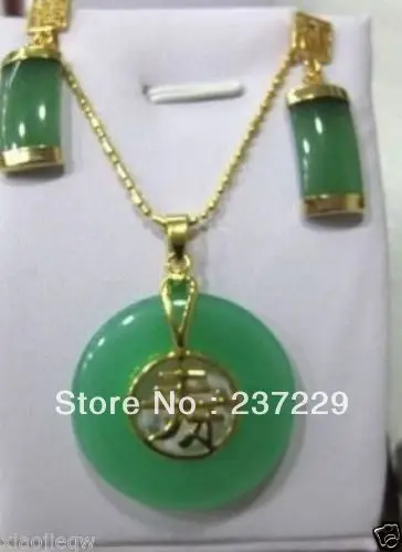 

Wholesale price FREE SHIPPING ^^^^Stylish Jewelry Set green stone necklace earring free chain