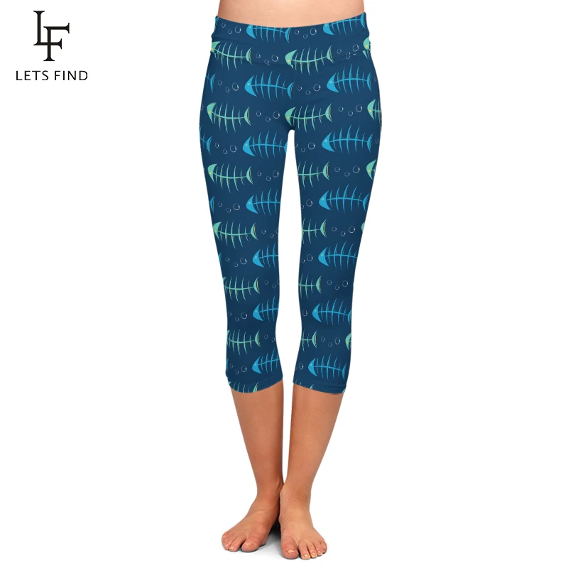 

LETSFIND New Arrival Summer Style High Elastic Capri Leggings Fashion High Waist 3D Fishbone Print Plus Size Women Leggings