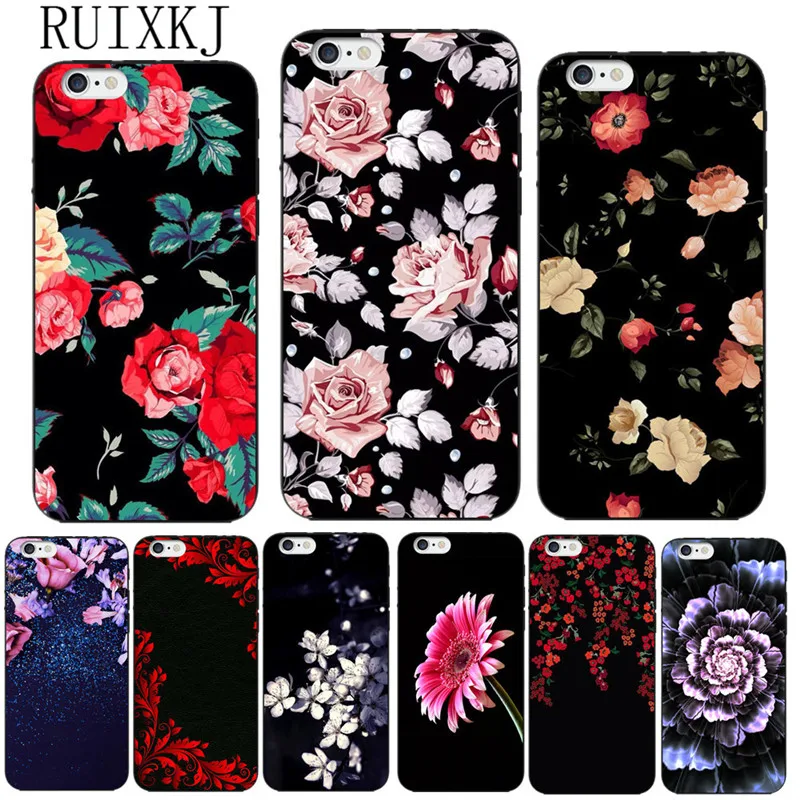 

RUIXKJ Fashion Vintage Floral Rose Flower Soft Silicone Phone Case Cover Coque Fundas For iPhone X 8 8Plus 7 6 6S Plus 5 5S SE