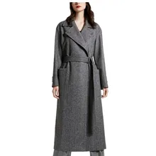 Модное женское серое длинное шерстяное пальто, прямая шерстяная куртка, женская верхняя одежда, осенне-зимний Тренч
