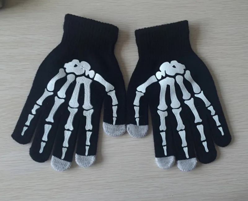 Мода Европа и США перчатки для Хэллоуина Вязание Шерсть печати когти сенсорный экран шерстяные перчатки светящиеся