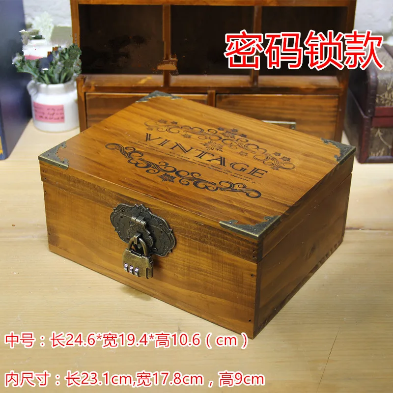 

Goods Receiving Box Solid Wood Office Desktop Storage Box Make Old Retro Wood Box with Lock Book Password Box