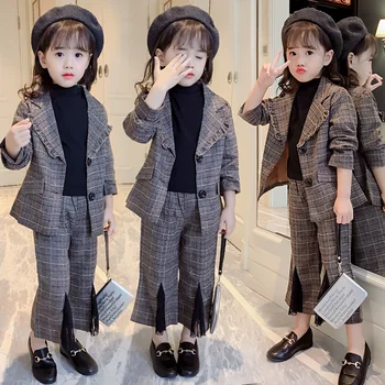 

blazer +trousers 2 pieces 2018 spring autumn clothing sets plaid