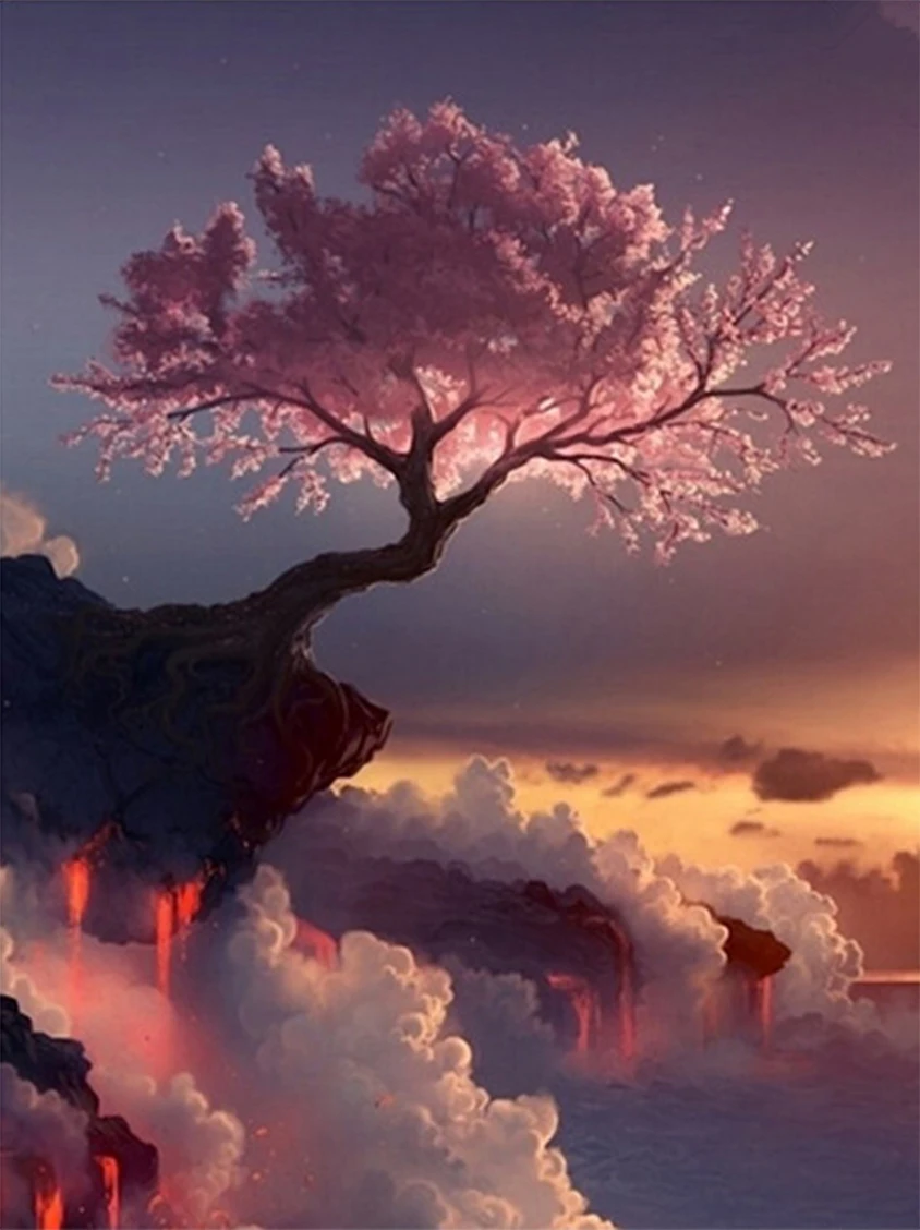 

New 3D Diy Needlework Diamond Embroidery Landscape Diamond Painting Beautiful Cherry Tree Flower Handicraft Inlay Diamond Mosaic