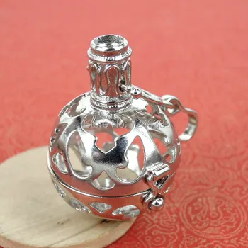 

25mm Rhodium tone Round Brass Wish Box Prayer Box Hollow Filigree Locket Cage Pendant Essential Oil Diffuser Wholesale
