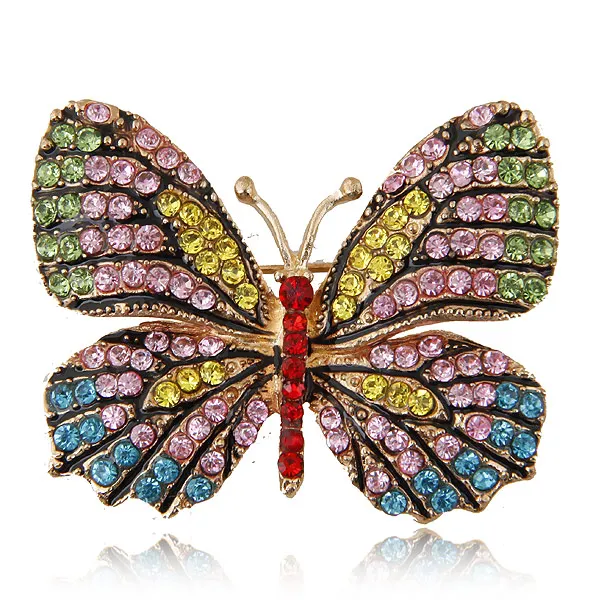New Fashion women Brooch colorful Crystal butterfly Corsage Brooch