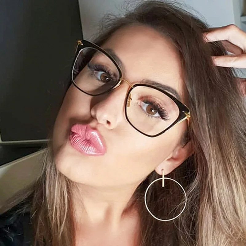 

2019 Cat Eye Clear Glasses Frames Women Brand Designer Metal Eyeglasses Clear Lens Glasses Optical Glasse Oculos De Sol UV400