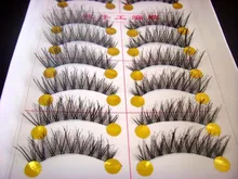 Free shipping hot sale 10Pairs Hand made full strip Fake False Eyelashes Natural Long ThickCotton Stem F06 Beauty Health Makeup