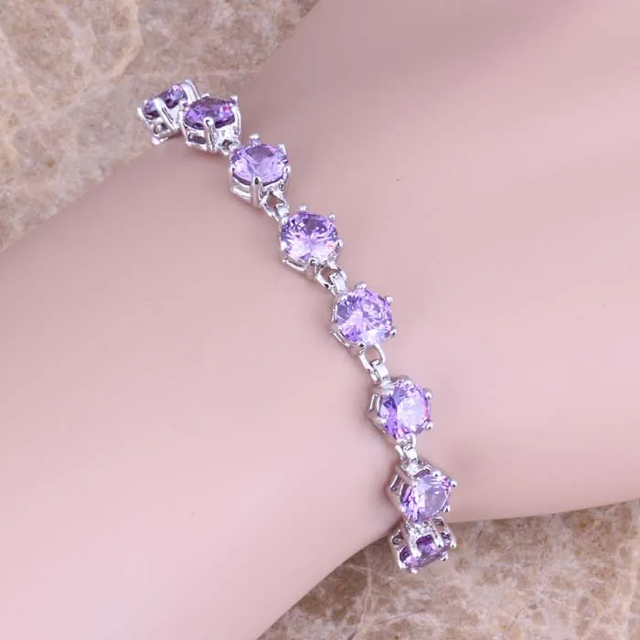 

Glowing Purple Cubic Zirconia 925 Sterling Silver Link Chain Bracelet 6.5 - 7.5 inch S0476