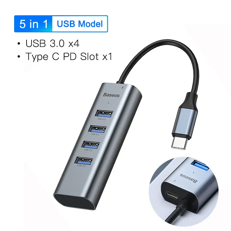 Baseus Мульти USB C концентратор 3,0 USB HDMI адаптер для MacBook Pro Аксессуары type C концентратор RJ45 кардридер Ethernet USB разветвитель - Цвет: USB 3.0 HUB