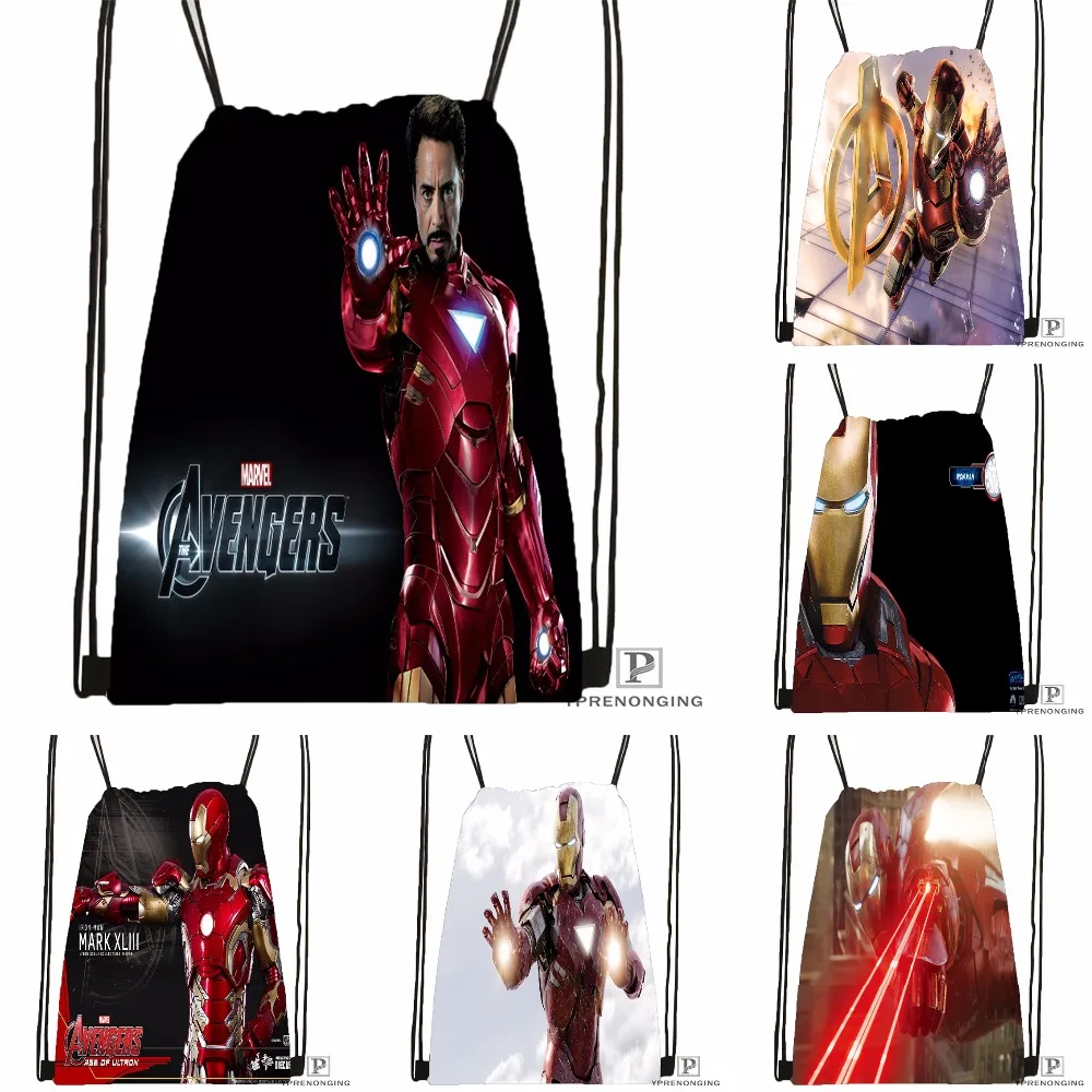 Custom Iron Man Avengers Drawstring Backpack Bag Cute Daypack Kids Satchel Black Back 31x40cm 180531 03