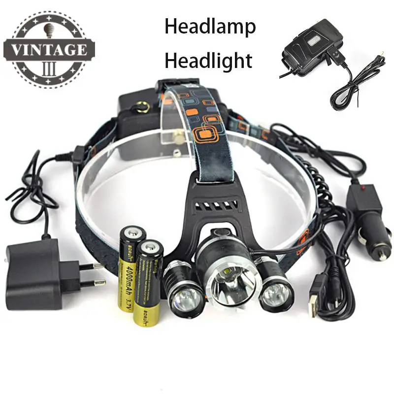 

RJ-5000 8000 Lm 3 Cree XM-L2 4Modes LED Headlamp Headlight Caming Hunting Head Lamp +2*18650 Battery + Car USB Charger