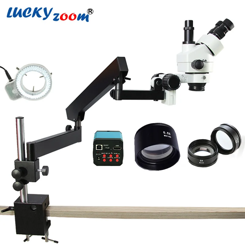 Lucky Zoom Brand 3 5X 90X Articulating Arm Zoom Stereo Microscope 14MP HDMI Digital Camera 2