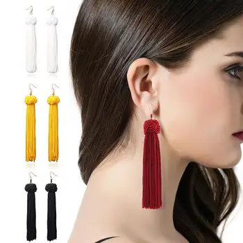 2019 Boho Ethnic Tassel Dangle Earrings For women Black Red Yellow Green Pink Long Cotton Drop Ear hook statement Jewelry