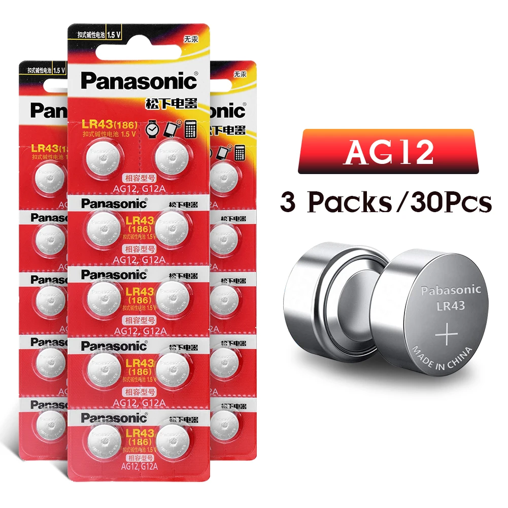 

30Pcs AG12 Battery LR1144 LR43 Coin Button Cells 1.5V Alkaline For Watch Toys digital camera camcorder PDA MP3 player