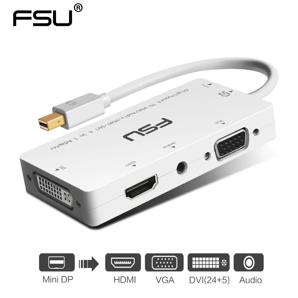 

4 in 1 Thunderbolt Mini DisplayPort DP to HDMI DVI VGA Cable Connector for Apple MacBook Pro Air PC Mini DP to HDMI Audio Adaper