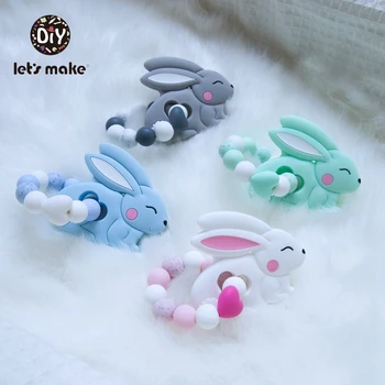 

Baby Toys Silicone Beads DIY Baby Rattles Bracelets Teething Silicone Pendant Rabbit For children's Toys Teether Let's Make 1pc