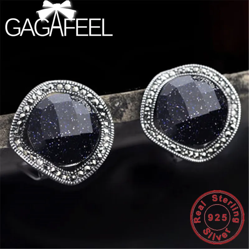 

GAGAFEE Marcasite Stone Stud Earrings S925 Sterling Silver Earring Vintage Jewelry for Women Female Wholesale Top Quality
