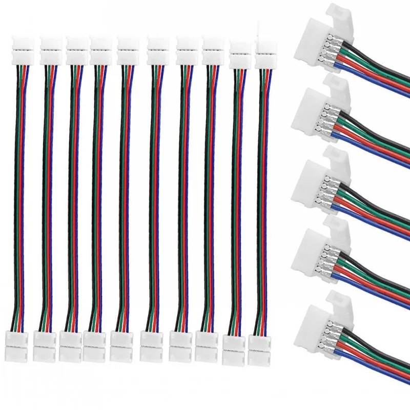 

5PC 4 pin 10mm RGB led Connector Adapter with double solderless CLips wire Cable