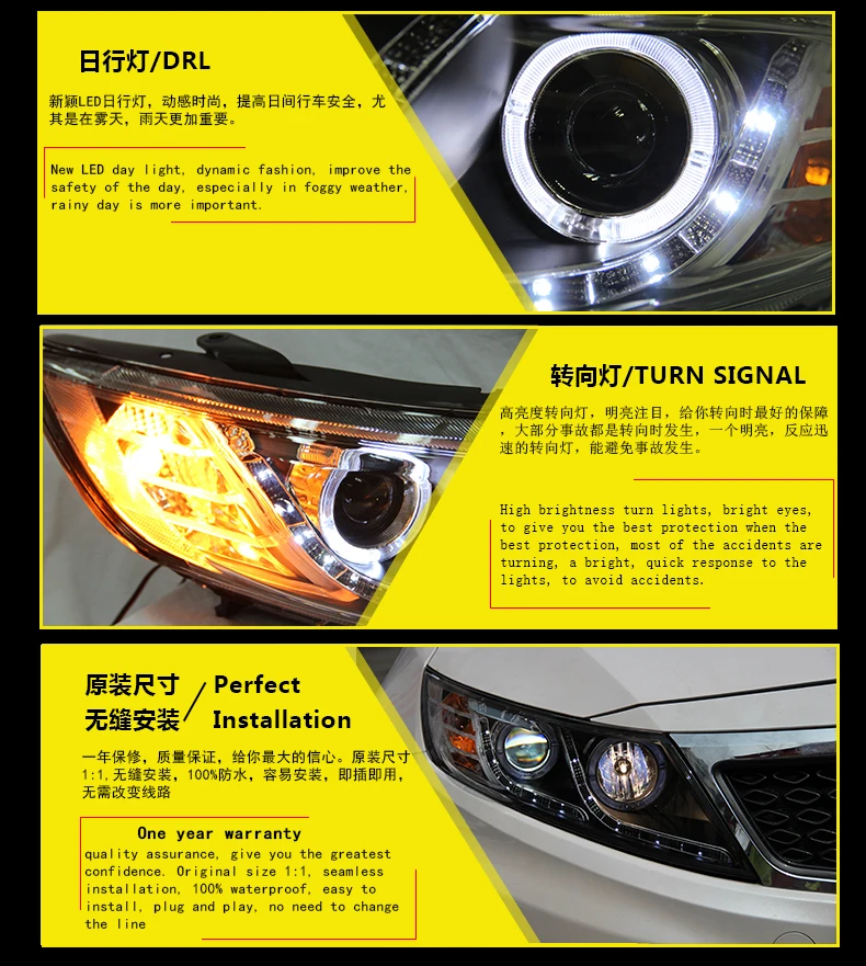 Новые головные лампы для автомобиля Стайлинг для Kia K5 головной светильник s 2011- Для Kia Optima bi xenon объектив h7 xenon led drl hid комплект головной светильник