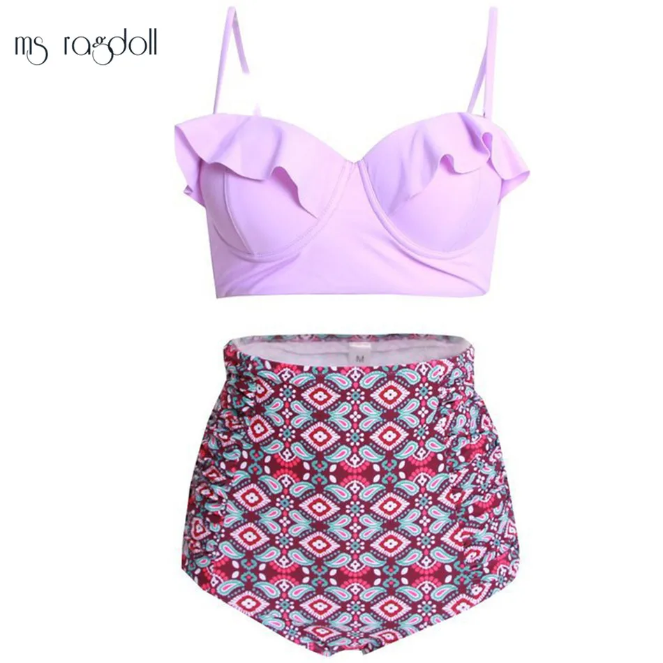

2018 New Bikinis Women Swimsuit High Waist Bathing Suit Plus Size Swimwear Push Up Bikini Set Vintage Retro Beach Wear 4XL