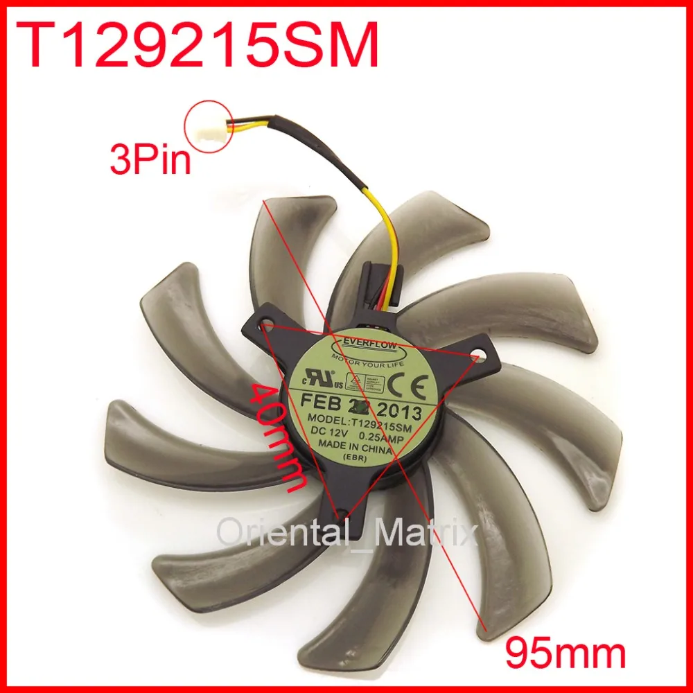 

Free Shipping T129215SM 95mm 12V 0.25A VGA Fan For Gigabyte GVN550WF2 N56GOC R667D3 R777OC Graphics Card Cooler Cooling Fan