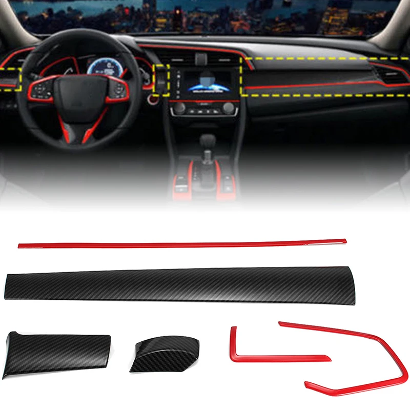 

Car Console Center Dashboard Trim Cover Red Decor Dashboard Panel Frame Moulding Styling 6PCS For Honda for Civic 10th 2016 2017