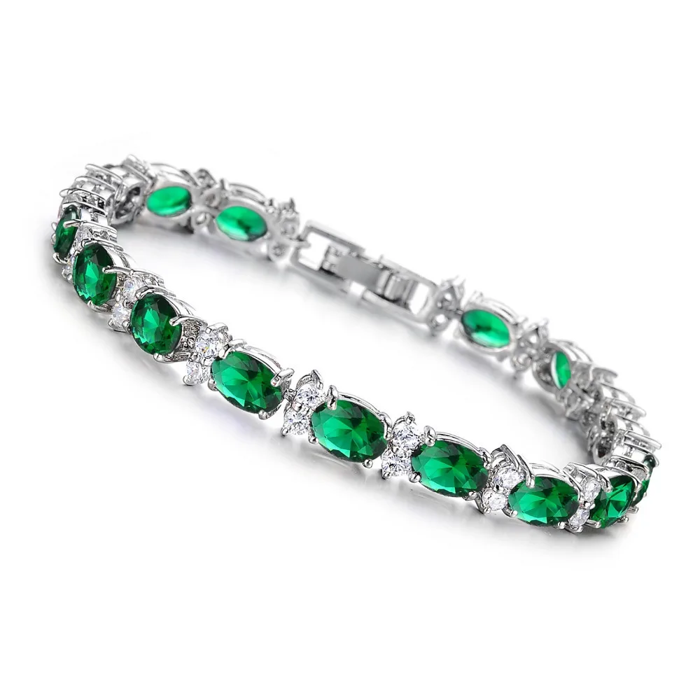 Fate Love Fashion style Elegant Cubic Zircon Women Bracelets Bridal Wedding Full Purple/Green Stone Never Fade Bracelets FL419