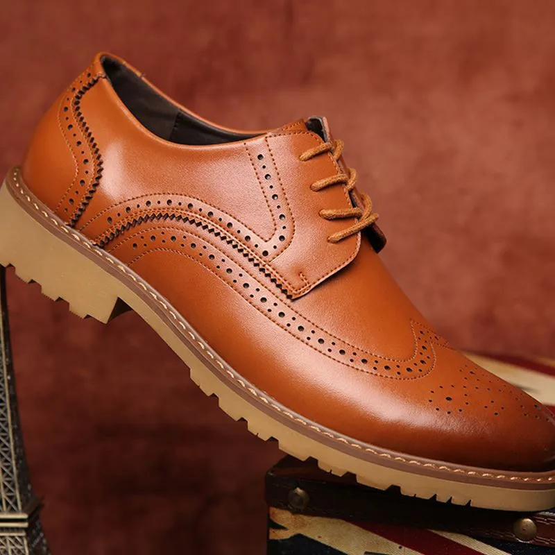 Merkmak/кожаная обувь с перфорацией типа «броги»; деловая модельная мужская обувь; классические офисные свадебные мужские туфли-оксфорды; Повседневная итальянская брендовая Дизайнерская обувь - Цвет: Brown Dress Shoes