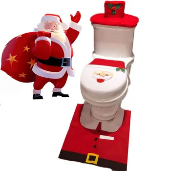 

2019 Happy New Year 3pcs Fancy Santa Claus Rug Seat Bathroom Set Contour Rug Christmas Decoration Christmas Party Supplies