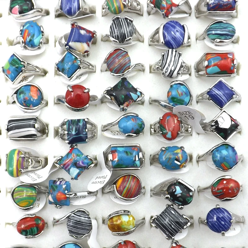 50pcs Rainbow Stone Rings Mixed Size Mixed Design New Arrive For Retail
