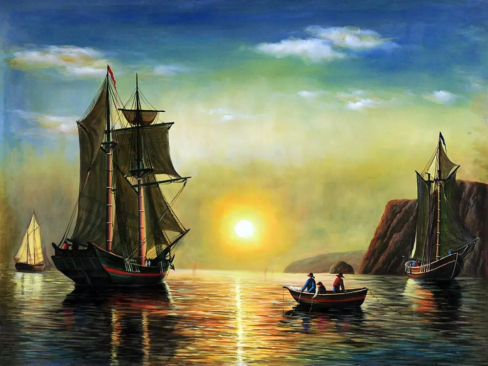 

Canvas Landscape Painting for Living Room Wall Decor Seascape Ship Oil Painting A Sunset Calm in the Bay of Fundy William Brad