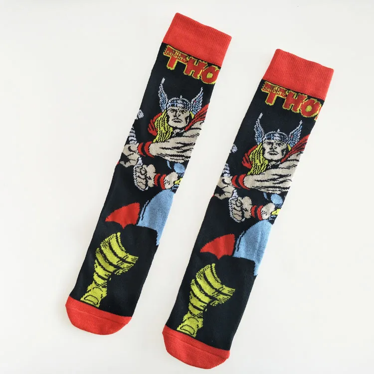 5 Pairs/Pack Thor Men socks Marvel Comic Heros Anime pattern Ironman Captain America Hulk Hawkeye Man compression cotton Socks