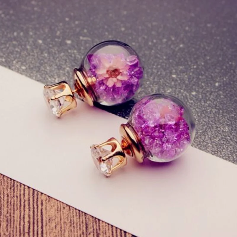 Hot Fashion Women Lady Elegant Flower Spherical Rhinestone Ear Stud Earrings