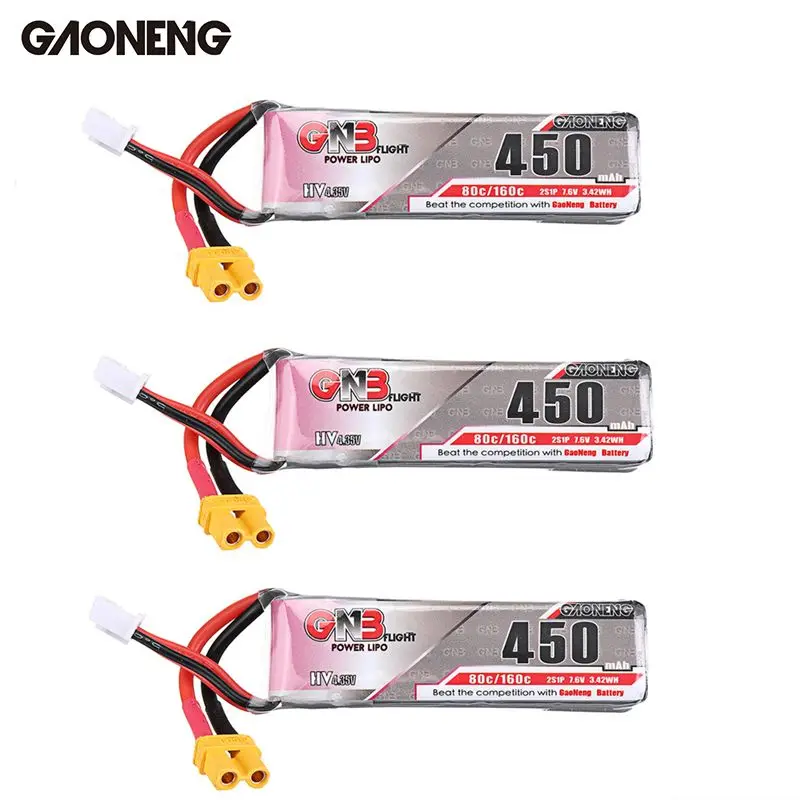 

1 /2 /3 PCS Gaoneng 7.6V 450Mah 80C 2S HV 4.35V Lipo Battery XT30 Plug for Eachine Betafpv Drone FPV Racing Drone Outdoor Toys