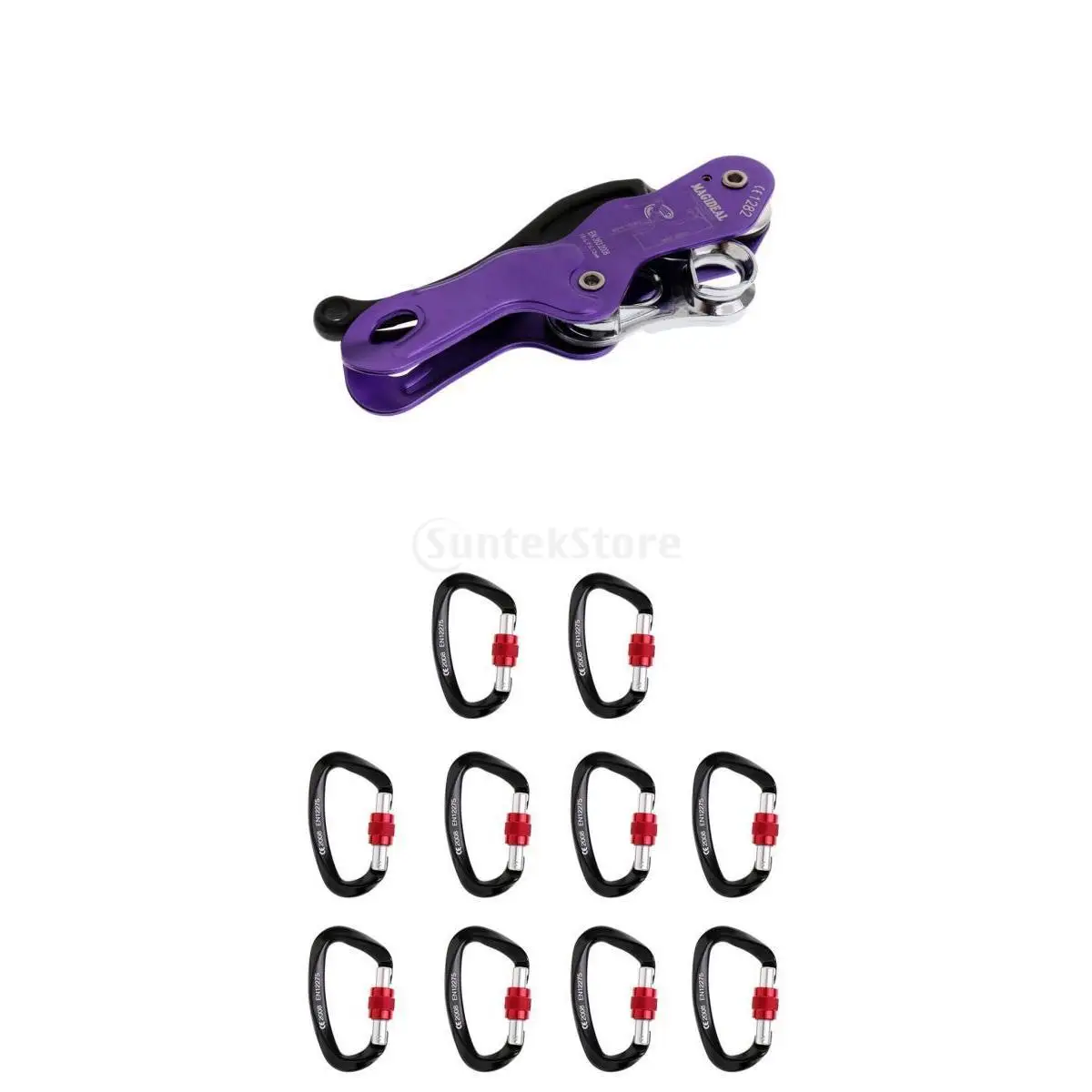 

10 Pieces Climbing Carabiner + 1 Piece Double Stop Descend Device Descender