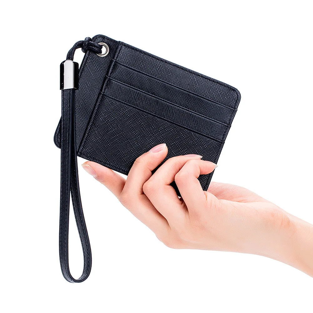 

High Quality Genuine Leather Minimalist Slim Credit Card Holder ID Card Case Fashion Wristlet Black Small Wallet