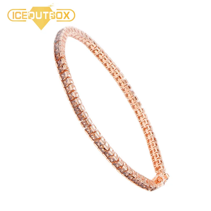100% S925 Sterling Silver Bracelet for Women One Row 4 Prong Cubic Zircon Blue Brown Crystal 3mm Tennis Chain Charm Jewelry | Украшения и
