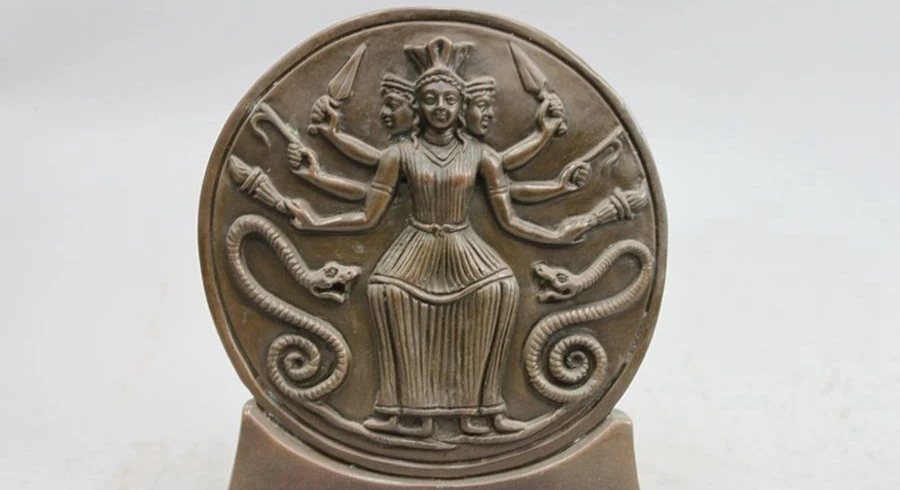 

Tibet Buddhism pure Bronze Copper Two Snake 3 Head 6 Arm goddess Buddha Statue a 0518 a 0518