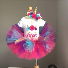 Один год для маленьких девочек одежда Единорог Платье для празднования дня рождения, 1 год, платье для крещения комбинезон повязка на голову, платье-пачка платья для маленьких девочек вечерние; Верхняя одежда; костюм для детей