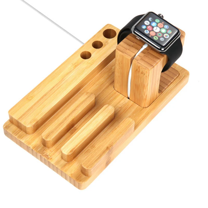 Многофункциональная зарядная док станция для Apple Watch держатель iPad Бамбуковая