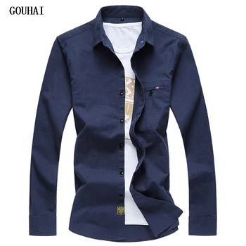 

GOUHAI 2019 New Mens Shirts Plus Size Casual Linen Men Slim Fit Shirt Men's Solid Shirts Long Sleeves High Quality M-6XL 7XL