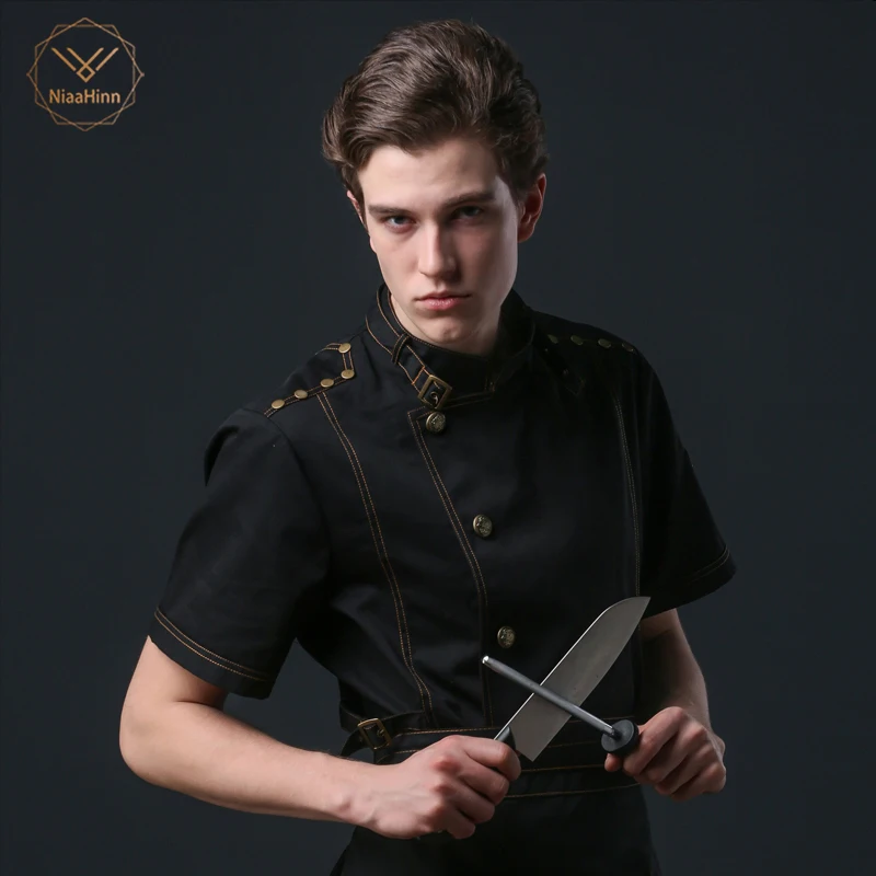 

NiaaHinn summer fashion single button chef jacket short-sleeved hotel restaurant kitchen uniform thin breathable