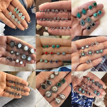 

Yobest Vintage Geometric Stud Earrings Set For Women Girls 2019 Fashion Bead Stone Flower Small Earrings fashion Jewelry