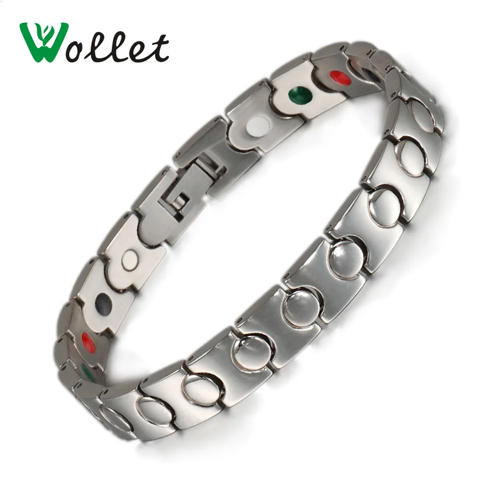

New Arrival 21.5cm Healing Energy Germanium Tourmaline Infrared Negative Ion Magnetic Steel Stainless Mens Bracelets Bangle