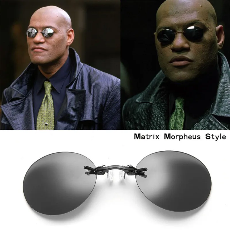 

Cosplay The Matrix Morpheus Mini Small Cool Round Rimsless Sunglasses Clamp Nose Sun Glasses Men Vintage No Legs Lunette
