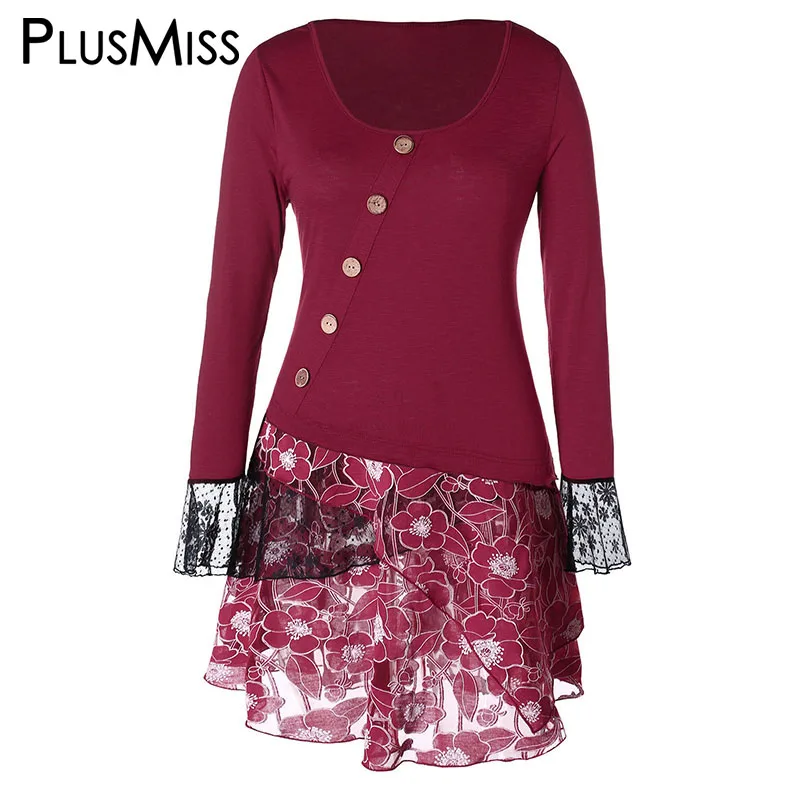 PlusMiss размера плюс 5XL цветочное кружево крючком сетка Туника длинная блузка XXXXL XXXL