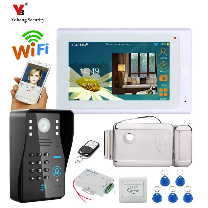 Best Yobang Security 7 inch Wired Wireless Wifi RFID Password Video Door Phone Doorbell Intercom with Remote APP Electric lock