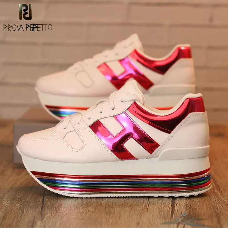 

Rainbow Colorful Platform Sneakers Women Casual Shoes Laces Genuine Leather Ladies Shoes Tenis Feminino White Chunky Sneakers