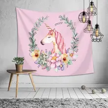 Unicorn Flower Wall Hanging Art Tapestry Polyester Brushed Fabric Decorative Tapestries Fashion Pink Large Home Bed Decoration